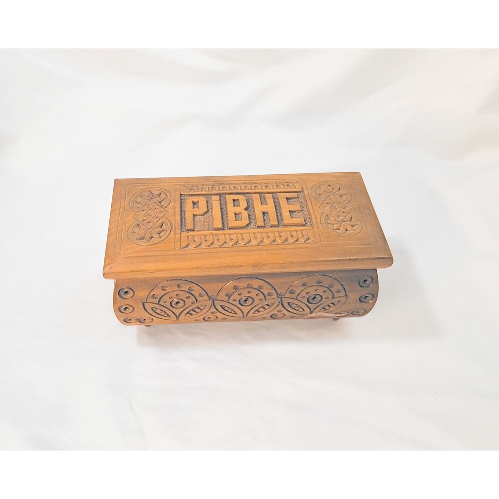 PIBHE (Rivne Ukraine) Carved Wood Jewelry/Trinket Box Lined